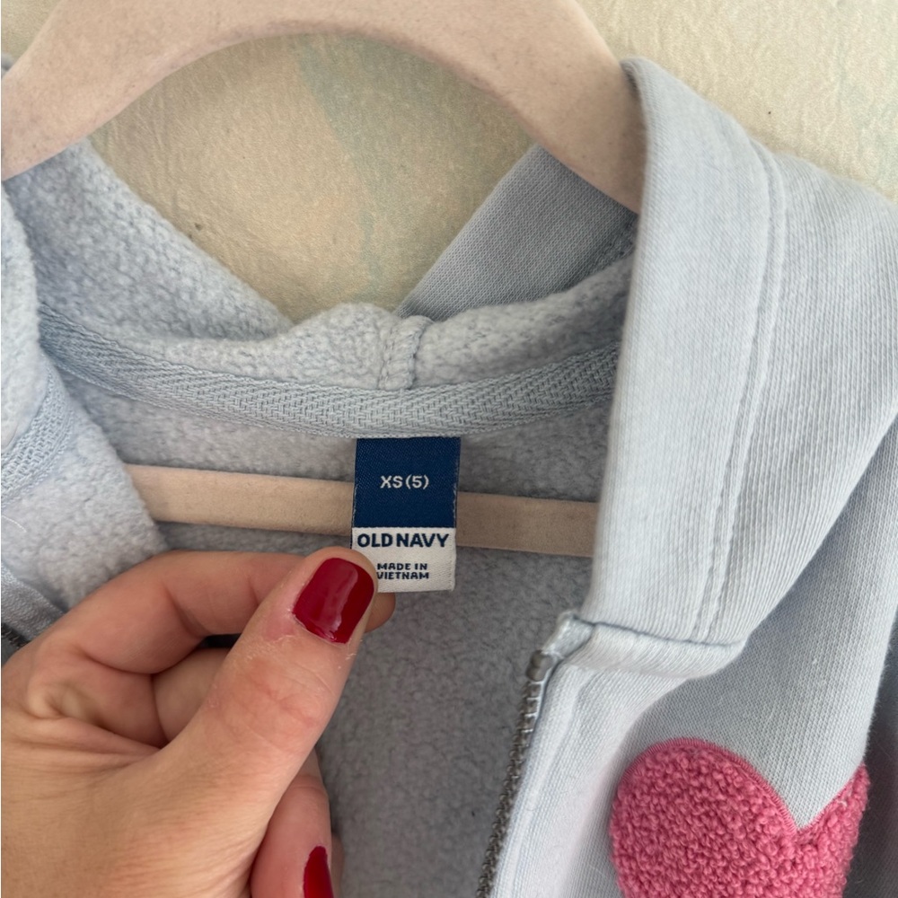 OLD NAVY Light Blue Felted Heart Zip Hoodie Size 5 - Picture 4 of 5